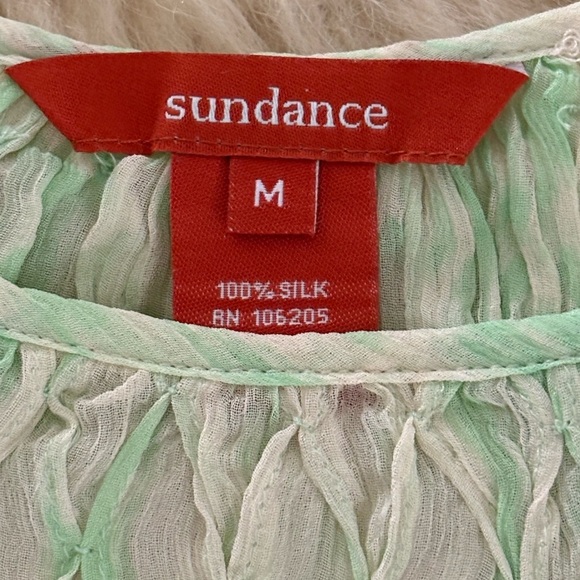 Sundance 100% Silk Lime Green/ White Ombré Dye Sheer Pleated Blouse Top - Picture 3 of 6